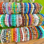 20 pulseras de piedra natural, pulseras de cuentas de piedra artificial de color aleatorio para mujeres y hombres, pulseras elásticas de cuentas redondas de 8 mm, pulseras naturales, regalo de cumpleaños, pulseras para mujer, pulseras para hombre, regalos