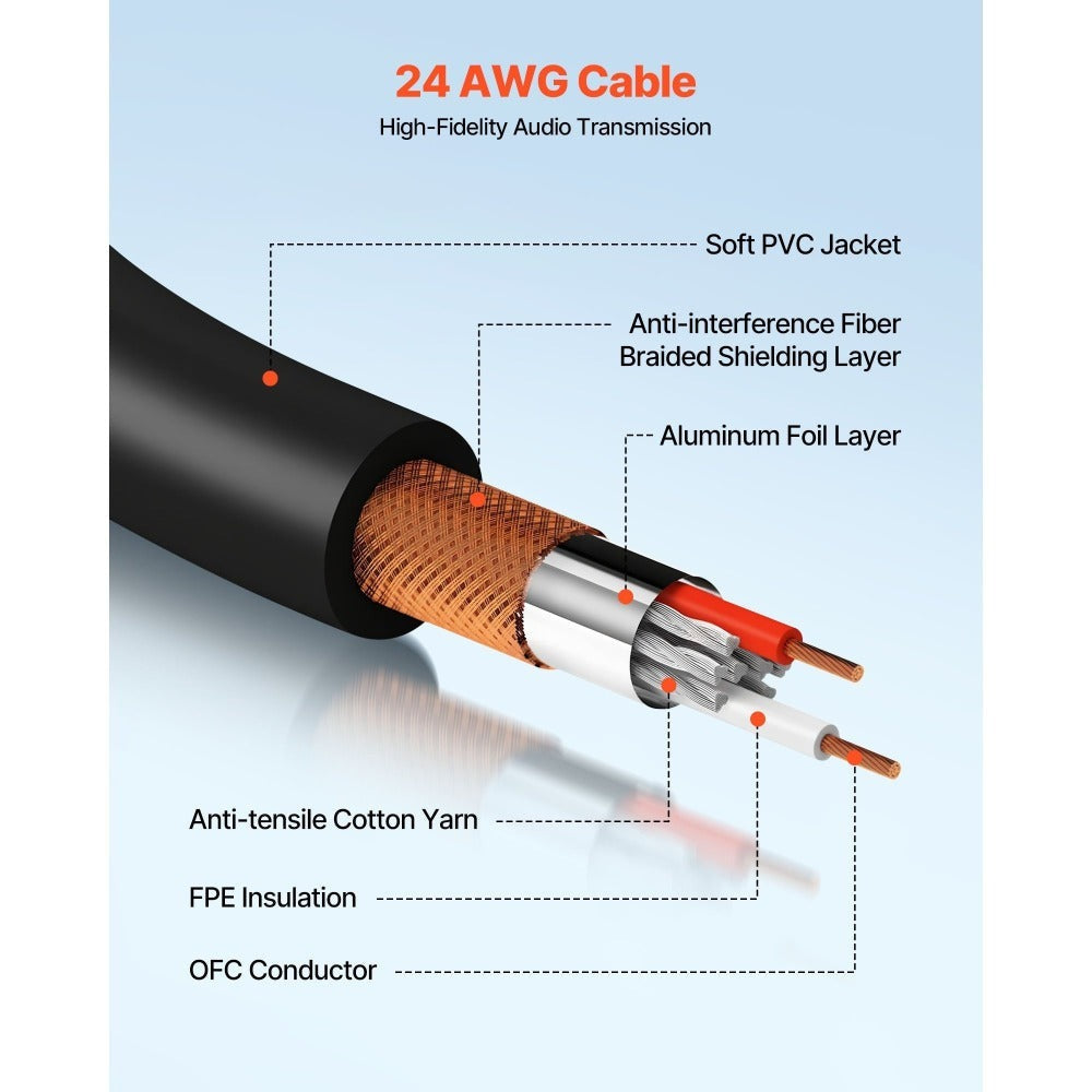Cable XLR VEVOR 30.48 m, Paquete de 2, Cable DMX Balanceado Blindado Macho a Hembra para Micrófonos, Cable de Altavoz XLR de 3 Pines Chapado en Oro, para Iluminación de Escenario, Micrófonos, Amplificadores, Mezcladores, Sistemas de Altavoces