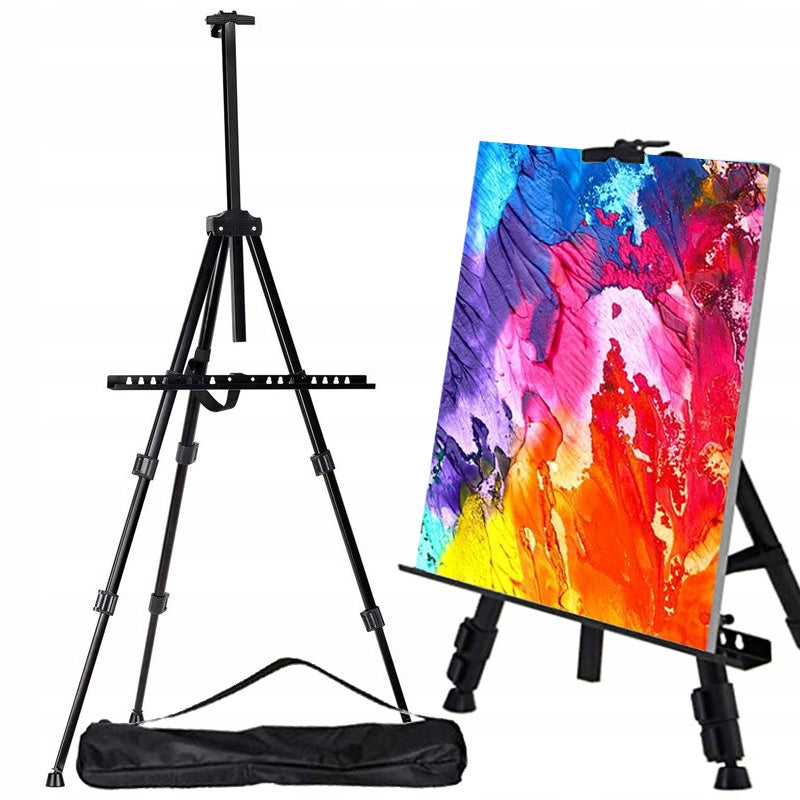 Malarska Aluminum Easel Large 170Cm Foldable Tripod Outdoor with Case Professional Adjustable Height Stand for Paintings And Canvas Lightweight Construction for Outdoor And Home Work for Artists And Amateurs Black Stable with Shoulder Bag for Painting wit