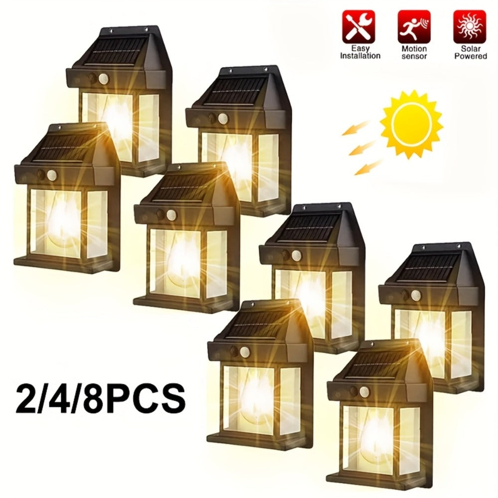Lámparas solares de pared con sensor de movimiento 8pcs | Calles, patios y áreas exteriores