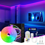 Tira de luz LED neón regulable de 5/10 metros, función, tira de luz neón RGB para juegos con sincronización de música controlada por aplicación, fuente de alimentación estándar europeo, adecuada para uso en interiores, cocina, sala de estar, techo de dorm