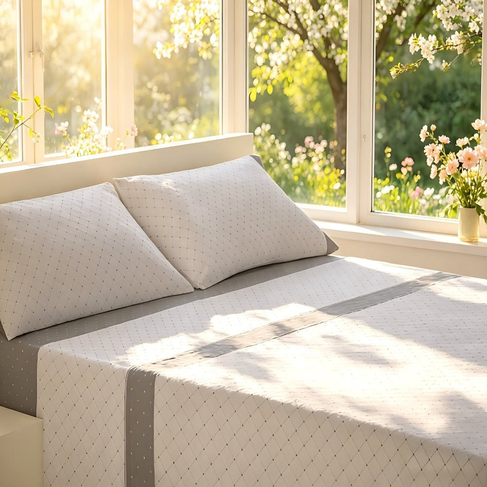 Juego de cama de 3/4 piezas apto para todas las estaciones, que incluye una sábana, una sábana ajustable y fundas de almohada. Medidas: 90 cm, 105 cm, 135 cm, 150 cm y 180 cm