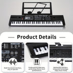 Piano electrónico de 61 teclas, piano ideal para principiantes, piano electrónico portátil, con 16 tonos, 8 efectos de sonido de percusión, 10 ritmos, 6 demostraciones, altavoces incorporados, sonido de alta calidad, es la mejor opción para entusiastas de