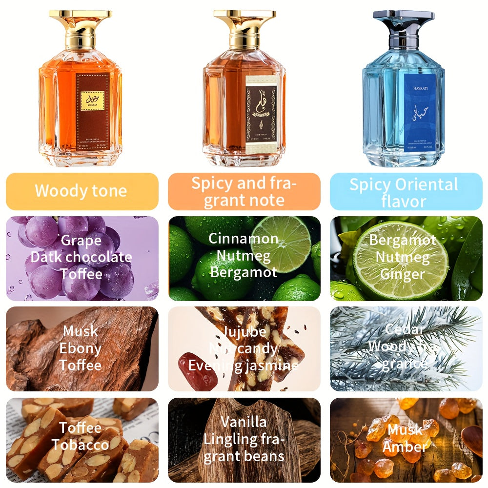 [Set de Perfumes para Hombre] Set de Tres Botellas, Amaderado, Oriental Picante, Aromático Picante. Fragancia Rica y Fresca, Sabor Duradero, Que Destaca Tu Encanto Masculino. Es una Excelente Opción para la Vida Diaria, Citas y Regalos de Festival