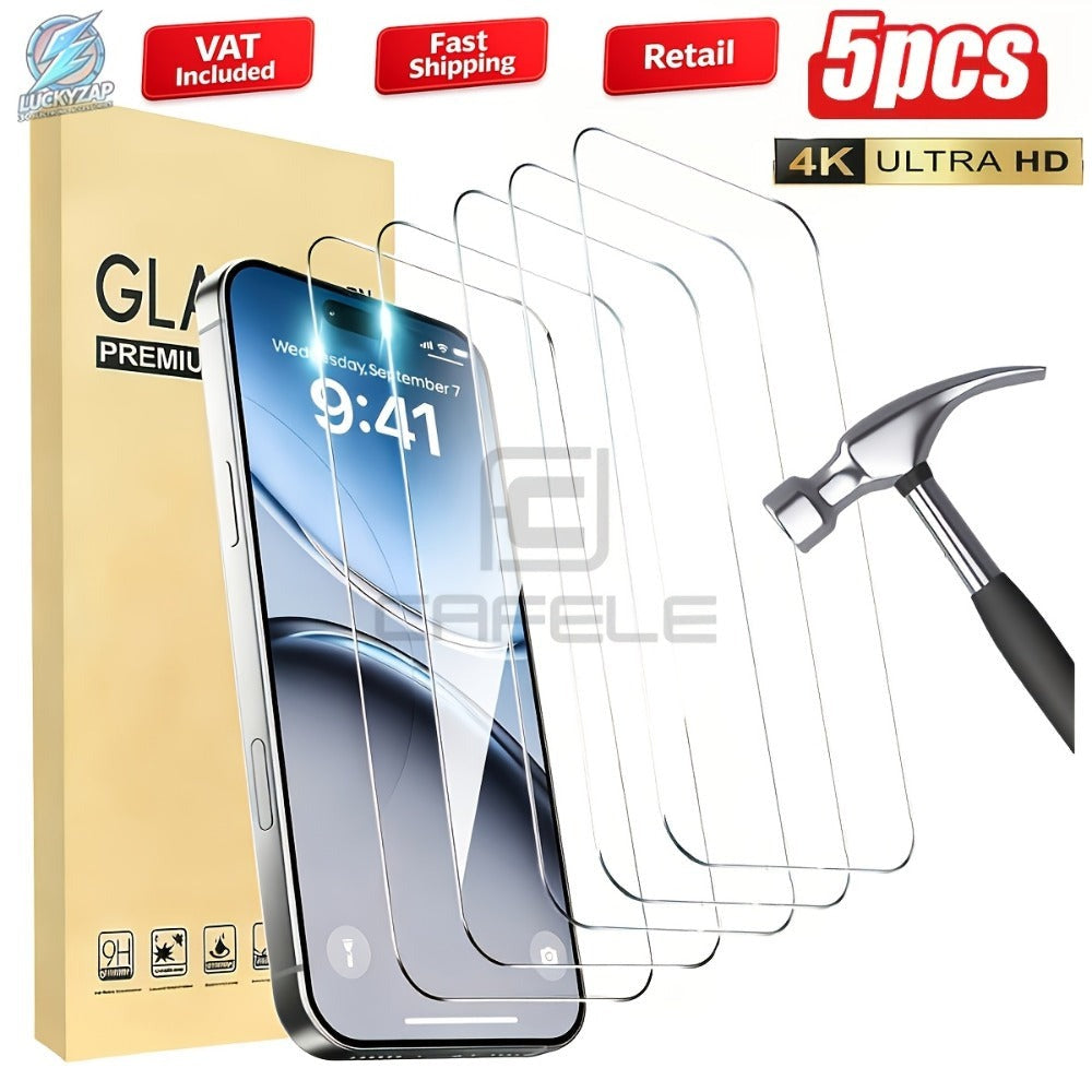 5 protectores de pantalla de vidrio templado HD blanco para Apple Serie 17, extremo brillante, dureza 9H, resistente a rayones, instalación sin burbujas, compatible con fundas de teléfono - Se adapta a 11/12/13/14/15/16/17 Pro Max, película protectora HD