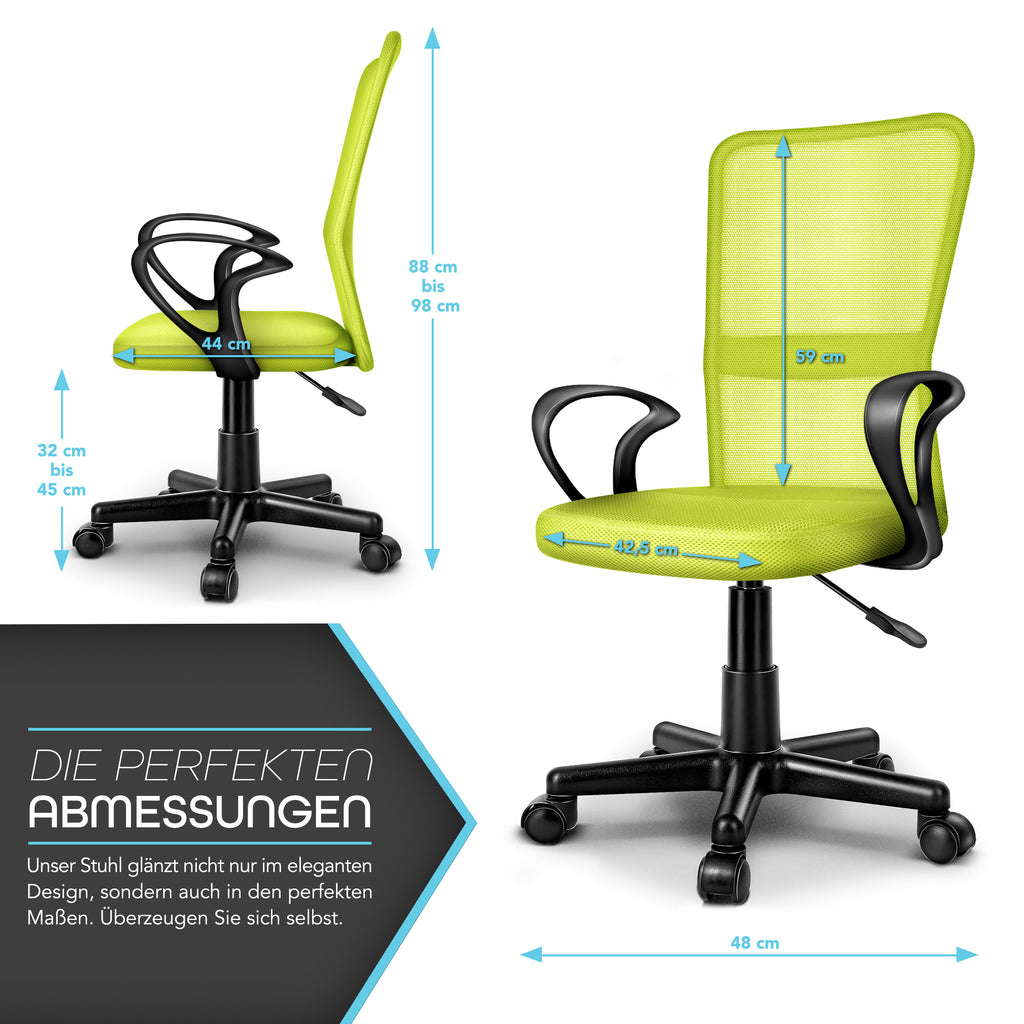 Silla de Oficina TRESKO® con Reposabrazos, Altura Ajustable Continua | Silla Giratoria de Malla Transpirable | Silla de Escritorio con Ruedas de Plástico Ligeras, Superficie Acolchada, Ajuste Ergonómico | Silla de Ordenador Ideal para Oficina en Casa, Hab