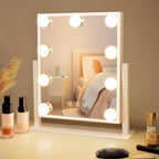 Espejo de maquillaje Hollywood con iluminación - Espejo de tocador con 14 luces LED, puerto USB, espejo cosmético de 50x40 cm - Espejo de tocador táctil regulable con 3 modos