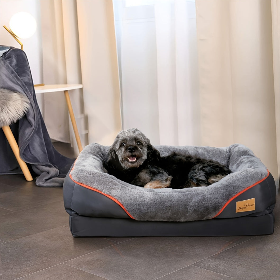Cama para perros | Cama para perros de espuma viscoelástica L/XL/XXL/XXXL, sofá ortopédico y para mascotas, cojín con respaldo lavable con