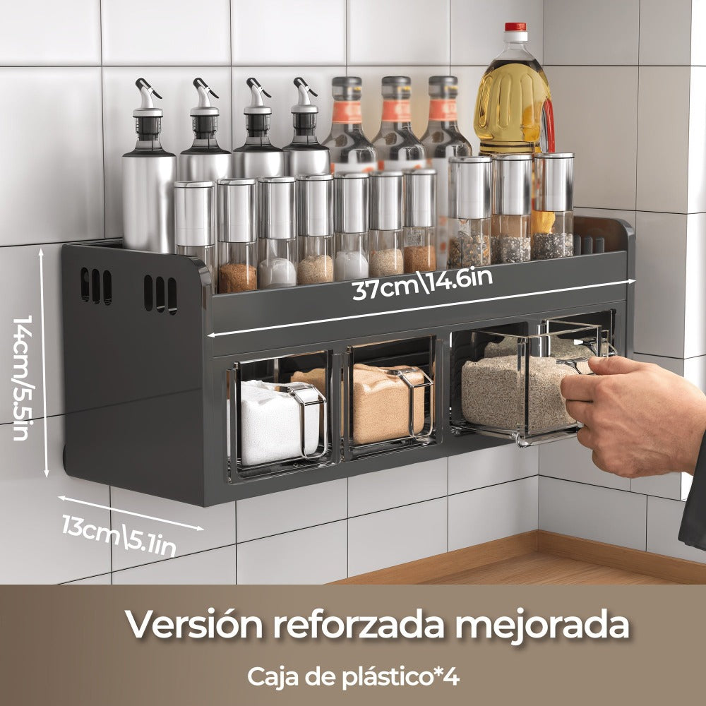 Organizador de especias de acero inoxidable de pared, almacenamiento multifuncional de cocina, especiero , especiero con frascos para especias