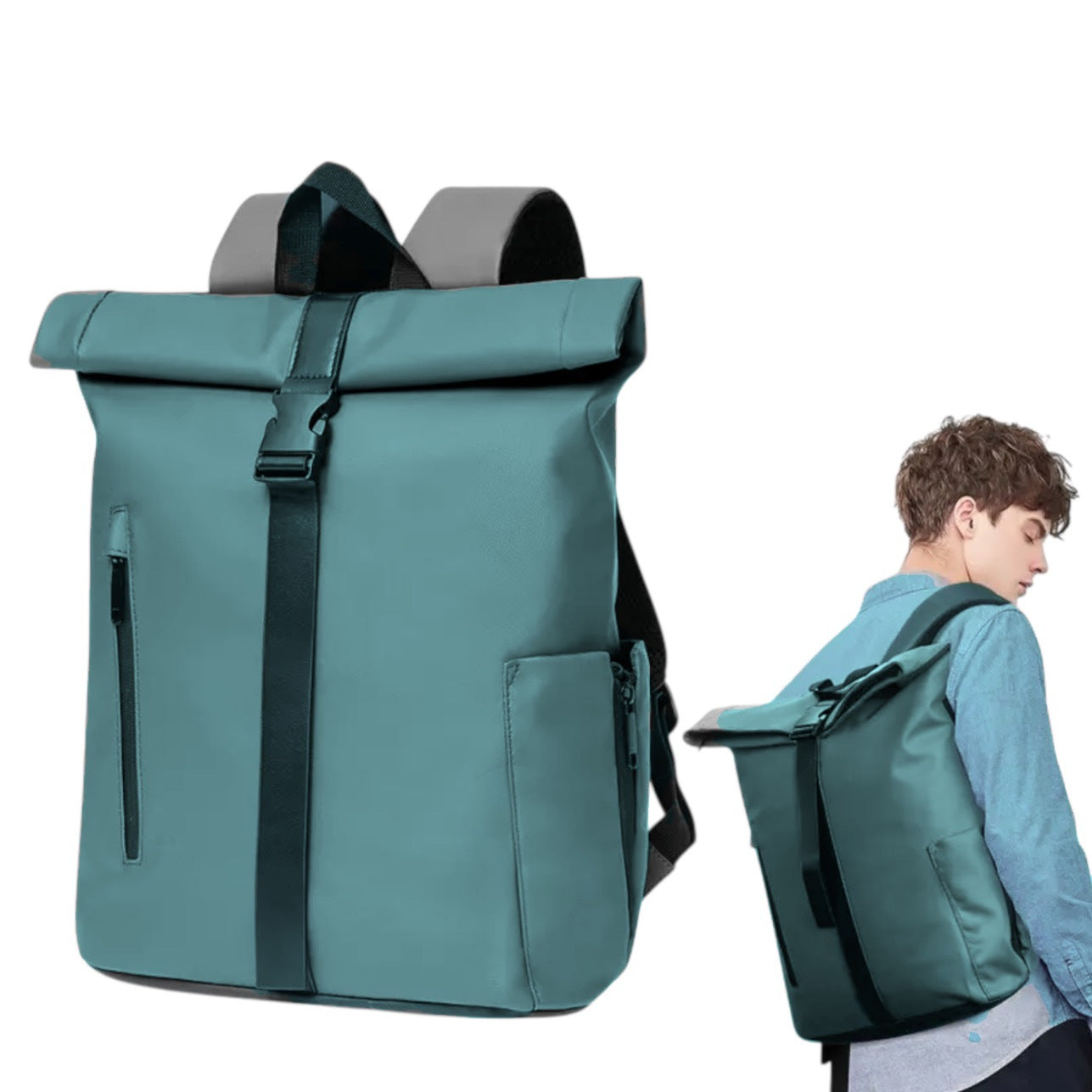 Mochila Enrollable para Hombre, Mochila Mujer para Portátil 15.6 Pulgadas, Moquera de Viaje Ligera para Hombre y Mujer de 21-25L, Bolso Escolar con Múltiples Compartimentos, Mochila Duradera de Capa Suave para Deportes al Aire Libre, Trabajo.