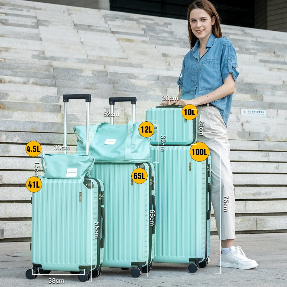 CITYSPORTS PRO Juego de Equipaje de 6 piezas, Juegos de Equipaje con Maletín de Belleza, 1 Bolso de Viaje Expandible y 1 Bolso Cultural, ABS, 4 Ruedas, Cerradura TSA