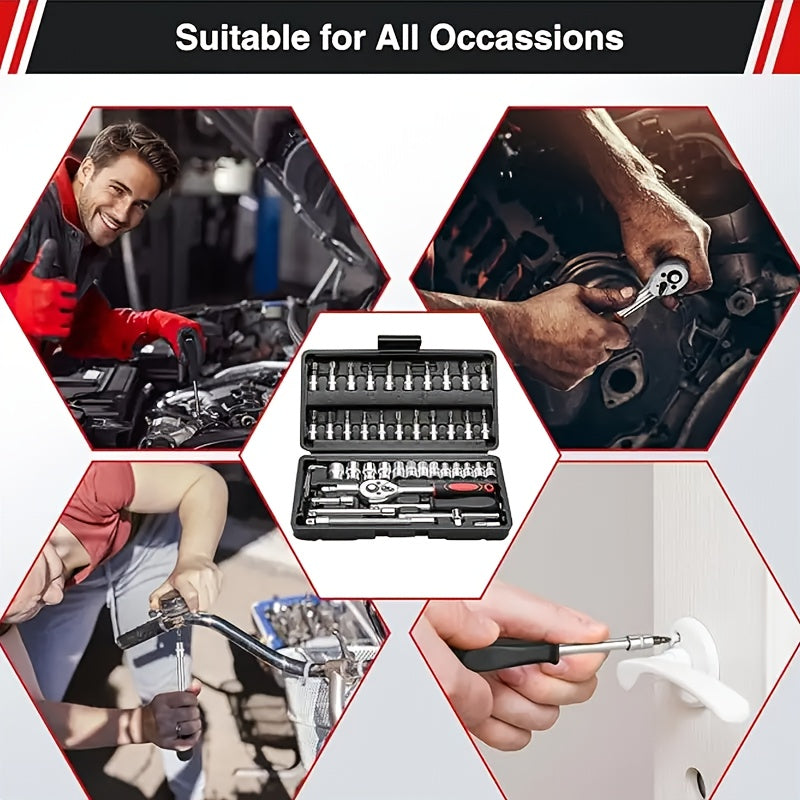 Kit de herramientas para taller 46 piezas | Reparación automoción montaje y bricolaje