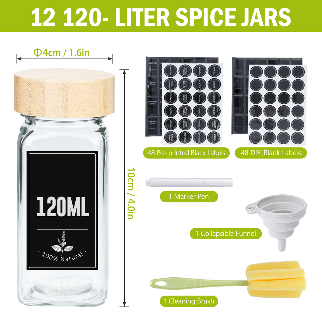 12/24 Frascos de Especias con Botellas de Aroma, Juegos de Frascos de Especias con Tapa de Madera, Juegos de Especias, Botella de Vidrio para Aroma de Especias, Almacenamiento y Organización de Cocina