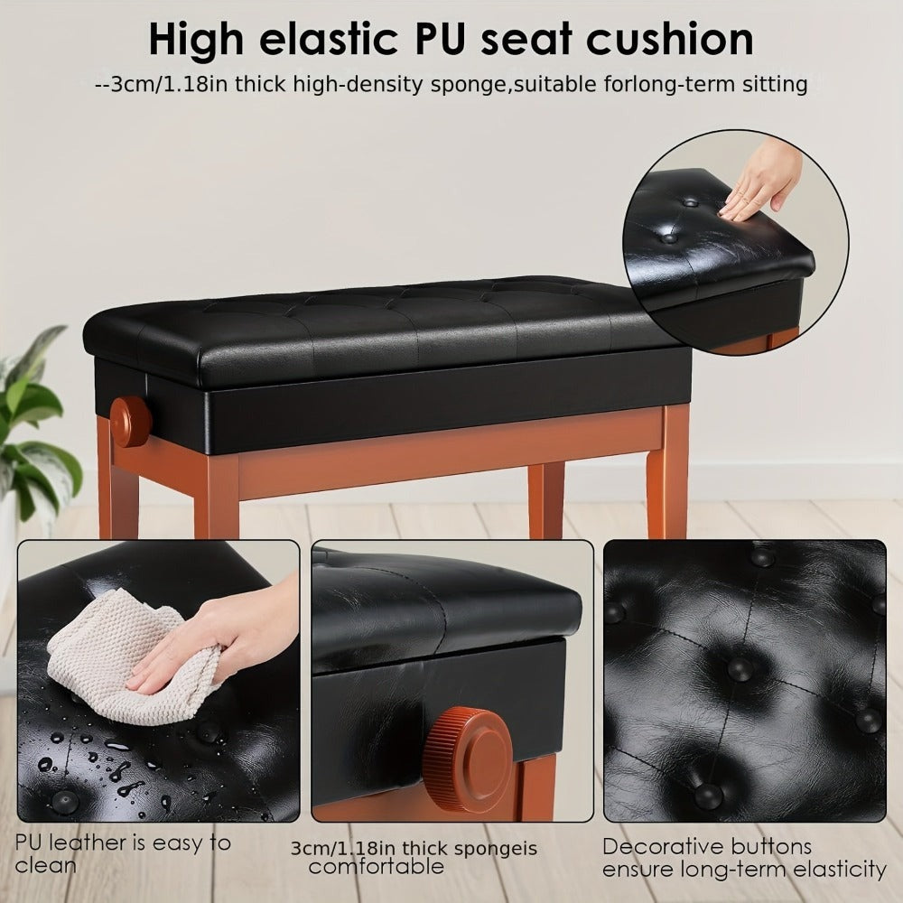 Taburete de Piano Ajustable en Altura 72X33X48-58Cm, Banco de Piano con Espacio de Almacenamiento, Banco de Piano con Cojín de Cuero PU, Silla de Piano Banco de Teclado Capacidad de Carga hasta 200KG, con 4 Patas