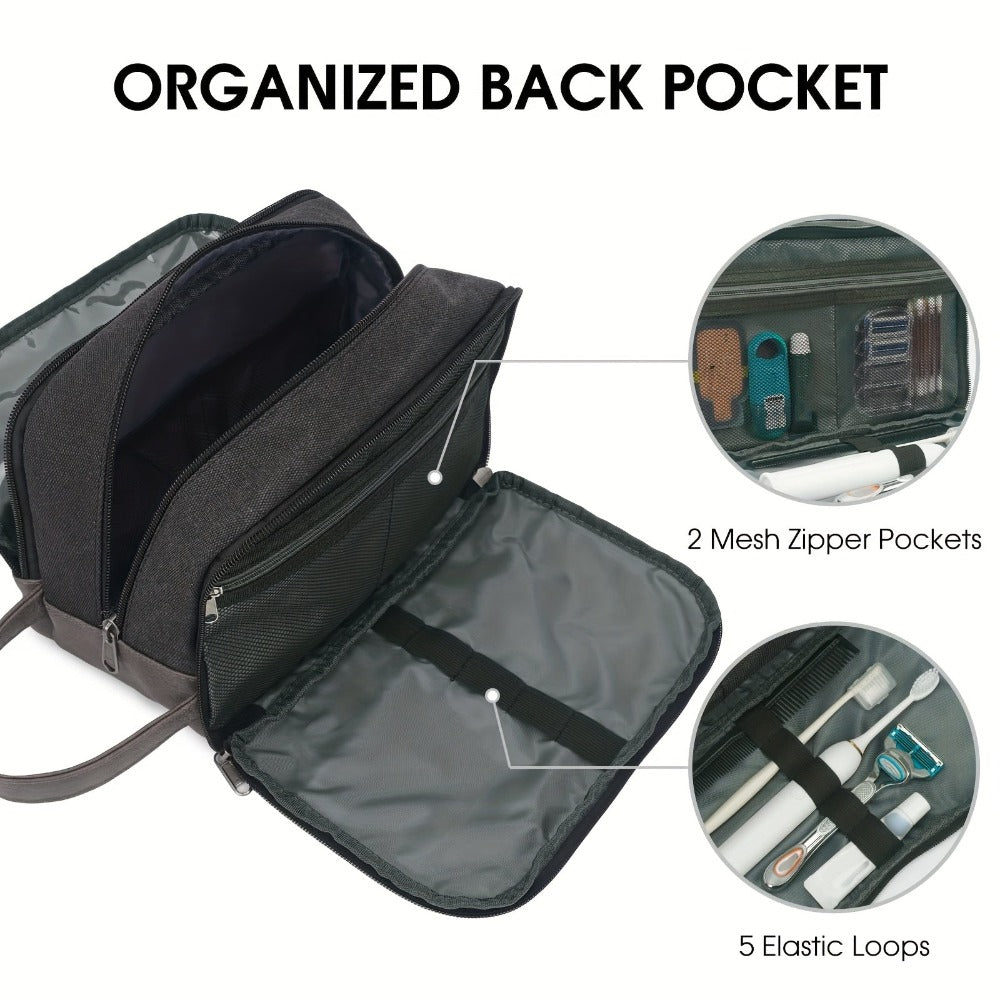 Neceser de Viaje de Lona con Asa Lateral para Hombre y Mujer, Organizador de Artículos de Aseo de Viaje, Bolsa de Afeitado con Bolsillo Separado para Artículos Secos y Húmedos para Viajes