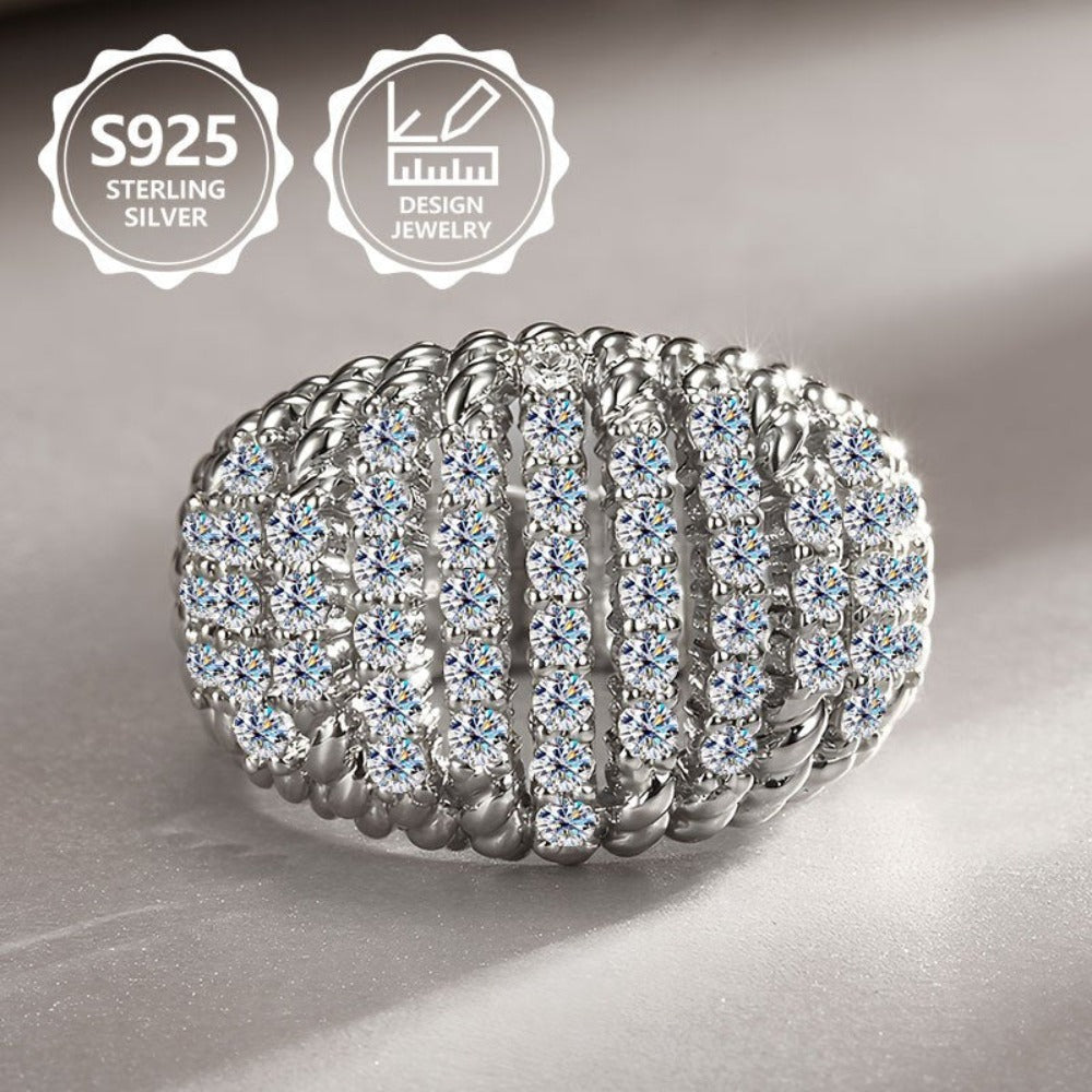 Anillo de moda exquisito para mujer PM:E7 de plata de ley 925, elegante, con estilo y finamente elaborado, engastado con moissanita. Un anillo de joyería de alto valor para mujer, adecuado para viajes de vacaciones y uso diario, y el regalo conmemorativo