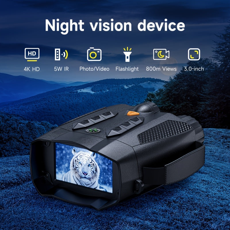 Binoculares de visión nocturna | Binoculares de visión nocturna digital 4K - Pantalla grande de 3.0, Telescopio de caza tipo gafas, con brújula y