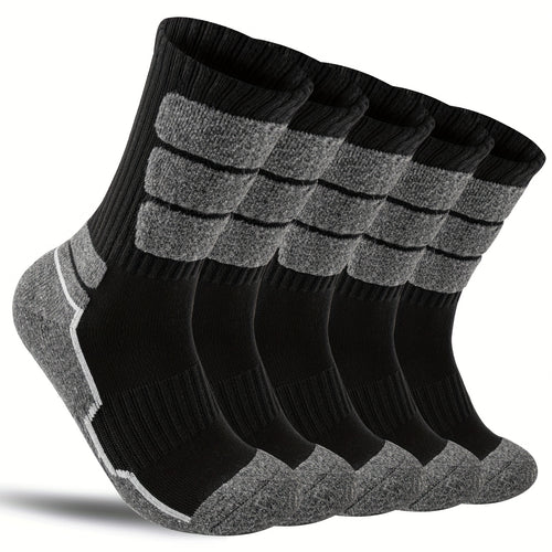 5 Pares de Calcetines de Lana para Hombres y Mujeres - Soporte de Compresión, Transpirables, Absorbentes de Sudor, Medias Acolchadas con Diseño a Rayas - Pack Multicolor para Regalos (Navidad, Halloween, San Valentín), Equipamiento para Aventuras al Aire