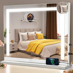 Espejo de Maquillaje de Hollywood con Iluminación - (50 X 40 Cm/58 X 46Cm/70 X 55Cm/80 X 60Cm) Espejo LED Regulable con 3 Modos de Luz USB Conexión Espejo de Maquillaje Inteligente para Dormitorio Tráiler