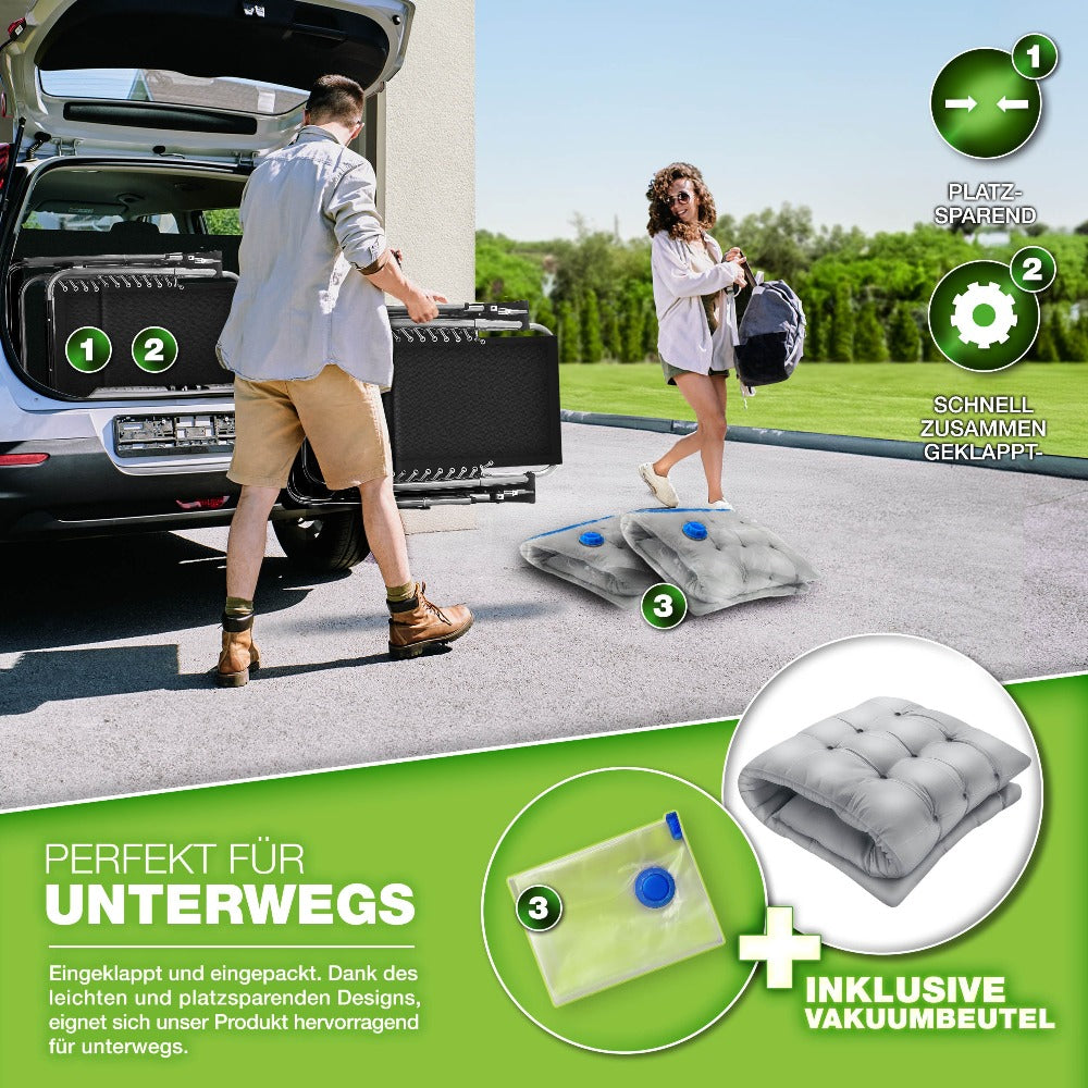 Tillvex® Tumbona Reclinable Plegable hasta 200Kg, Sillón de Sol para Jardín Exterior, Resistente a la Intemperie para Balcón, Jardín y Terraza, Ajustable con Acolchado Grueso, Reclinable, Extra Ancha, con Soporte para Bebidas