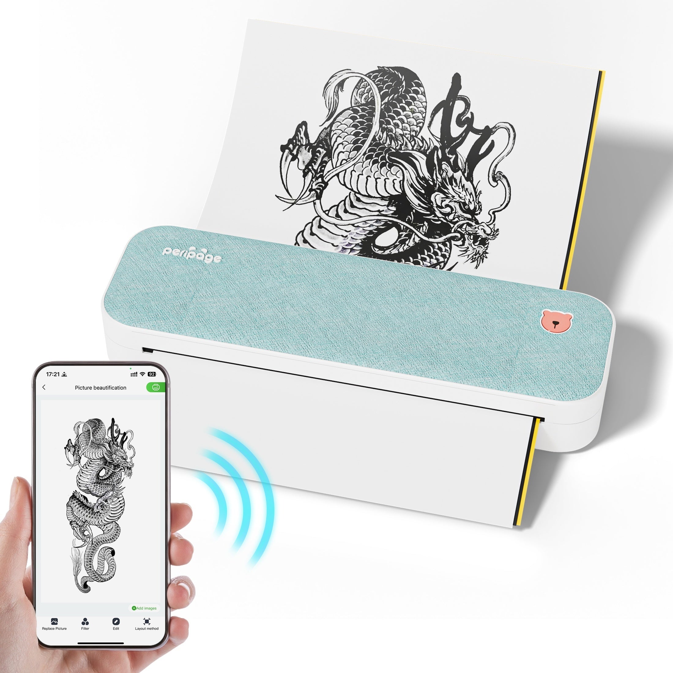 Peripage A40, Mini Impresora, Impresora Térmica Portátil, Soporta 20.98cm X 29.69cm Carta US, Impresora Móvil Inalámbrica Sin Tinta para Viajes, Compatible con Android e iOS, Imprime Docs, Papel de Tatuaje