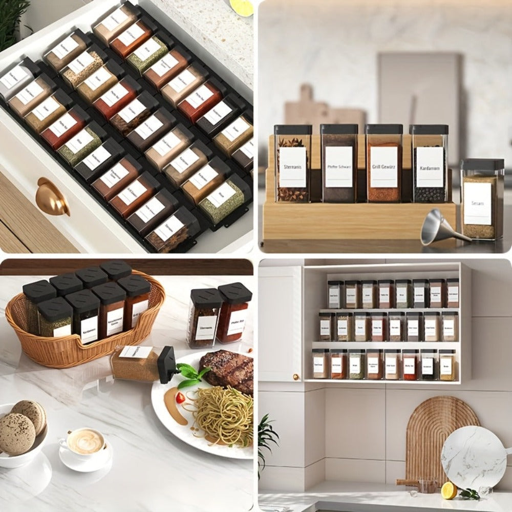 24 Piezas de Tarros Cuadrados de Boca Ancha con Dispensador de Polvo Perforado y Tapas Abatibles - Botellas de Especias de Plástico Ideales para Almacenamiento/Esenciales para BBQ al Aire Libre, Contenedores Ligeros y Pequeños (Económicos)