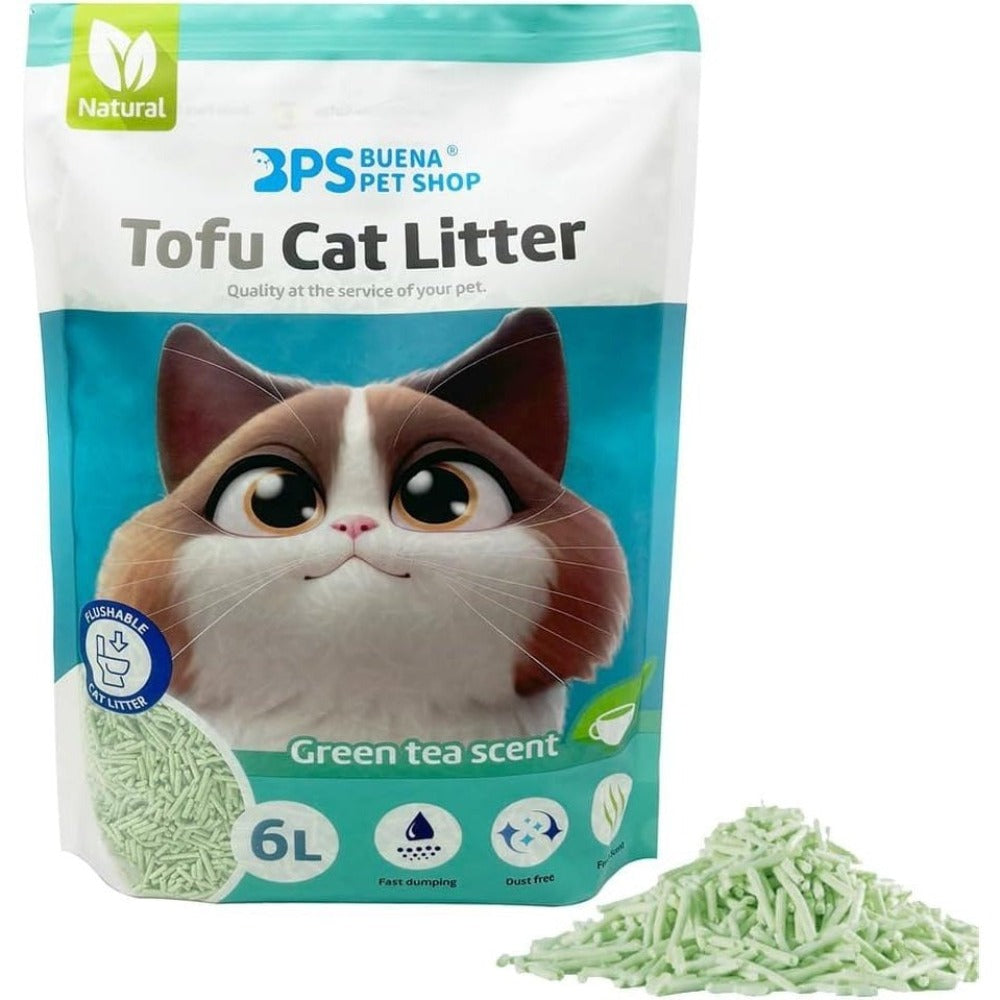 1 bolsa Arena de Tofu para Gatos aglomera 6L - Sin Polvo Fácil de Aglomerar y Controla Olores -y Segura para Gatitos - 1 Bolsa