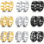 9 pares de aros de acero inoxidable 316L con clip para hombres y mujeres, con clips para la oreja empedrados con CZ