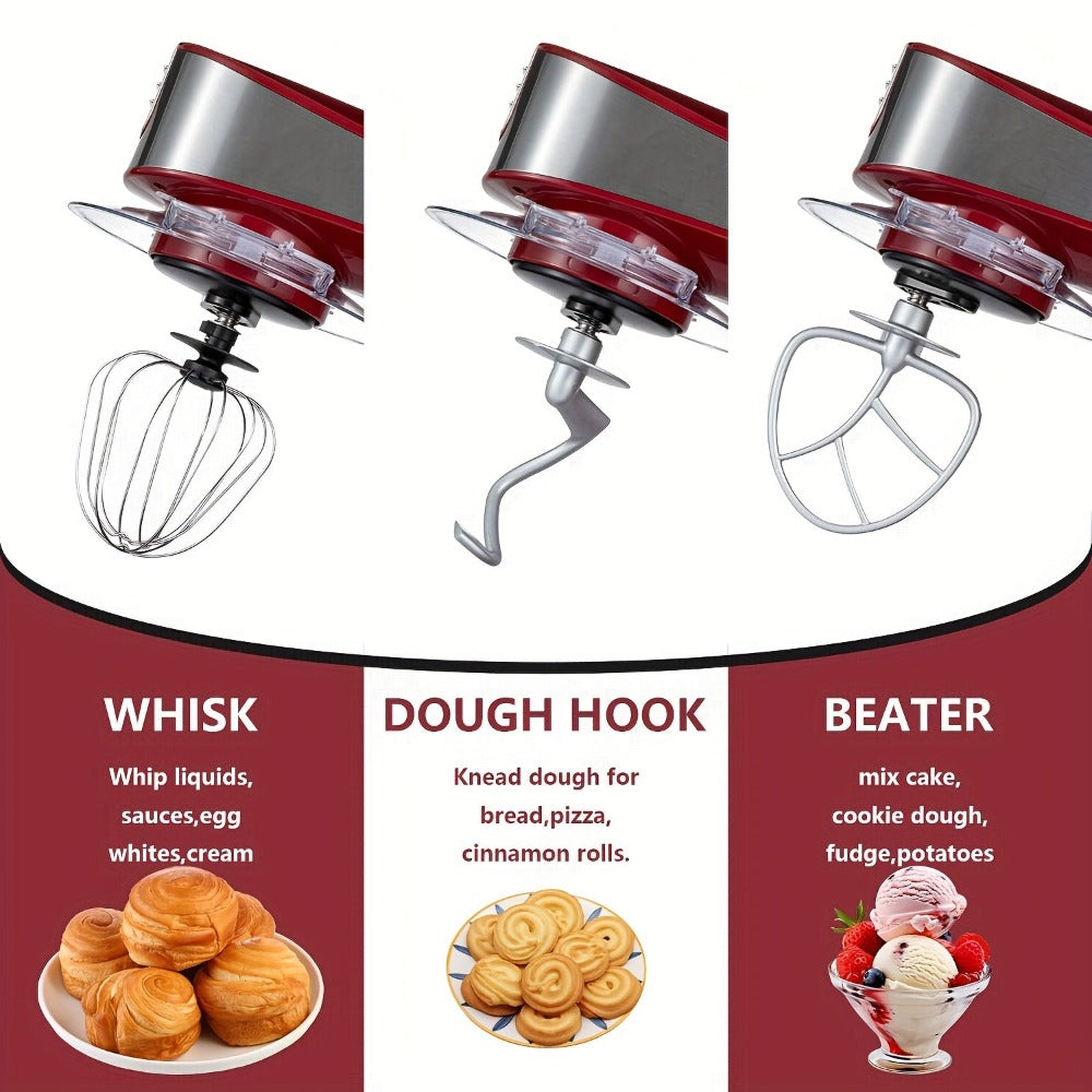 Batidora de pie 6 en 1, 1200W de 6 velocidades con botón de pulsos, accesorios con tazón de acero inoxidable de 6L, mezcladora eléctrica vertical, gancho para masa, batidor de huevos, espátula, accesorios para exprimidor, accesorios para picadora de carne