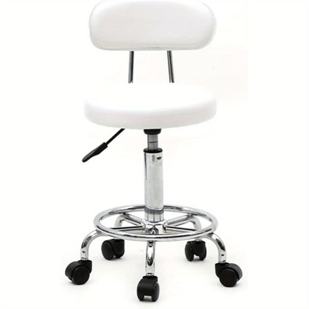 Bonnlo Taburete Giratorio Profesional con Respaldo, Taburete de Oficina Giratorio 360 Grados con Altura Ajustable de 48-58 Cm, Cubierta de PU, para Salón de Masajes, Manicura y Oficina (Blanco)