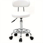 Bonnlo Taburete Giratorio Profesional con Respaldo, Taburete de Oficina Giratorio 360 Grados con Altura Ajustable de 48-58 Cm, Cubierta de PU, para Salón de Masajes, Manicura y Oficina (Blanco)