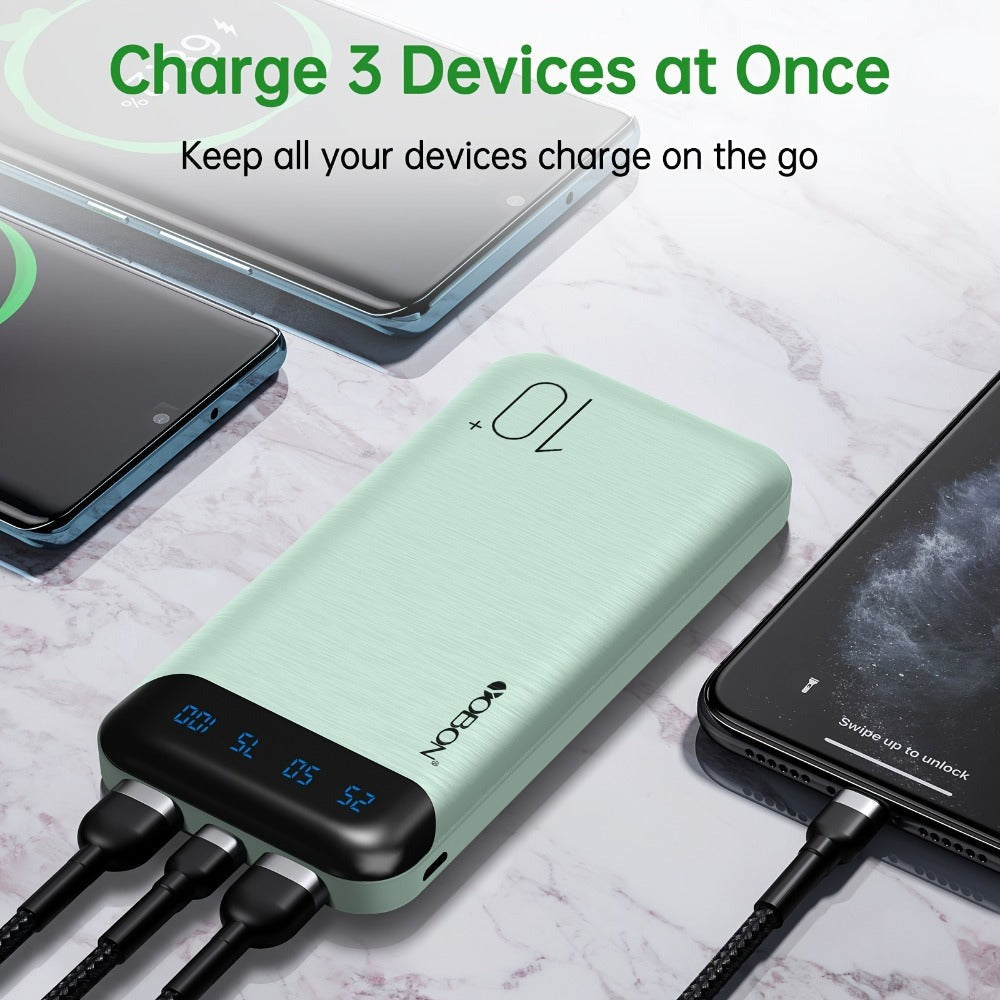Paquete de 2 baterías externas, banco de poder de 22,5 vatios y 10000 mAh, cargador portátil con carga rápida LED, compatible con teléfonos inteligentes, tabletas, etc.
