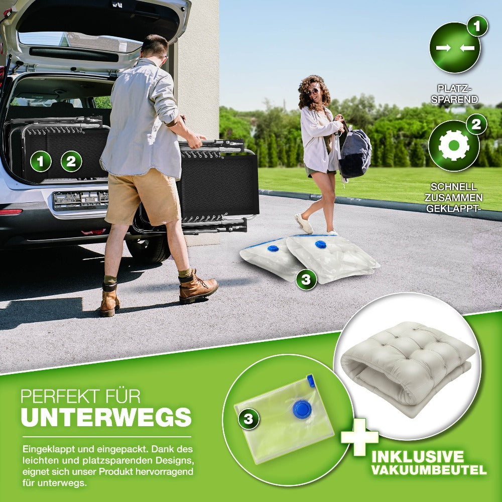 Tillvex® Tumbona Reclinable Plegable hasta 200Kg, Sillón de Sol para Jardín Exterior, Resistente a la Intemperie para Balcón, Jardín y Terraza, Ajustable con Acolchado Grueso, Reclinable, Extra Ancha, con Soporte para Bebidas