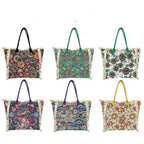 MEJORADA Bolso de Playa Grande con Estampado Colorido y Flecos, Estilo Tote con Forro Interior, Tamaño 55x35x20 cm - Ideal para Playa, Piscina y Viajes