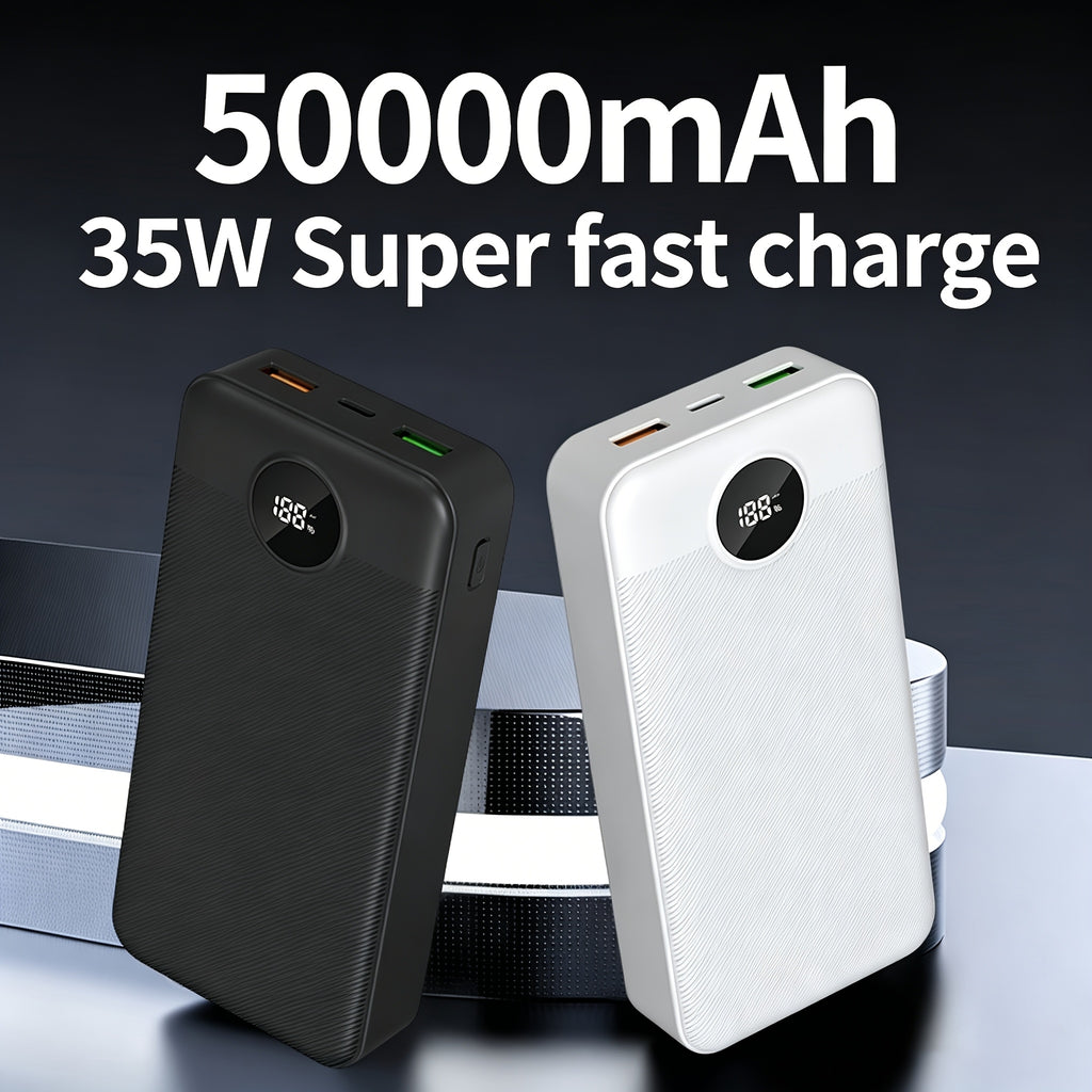 Baterías externas | Banco de energía portátil con gran capacidad de 50000mAh, pantalla LED para nivelación del batería, textura mate, carga