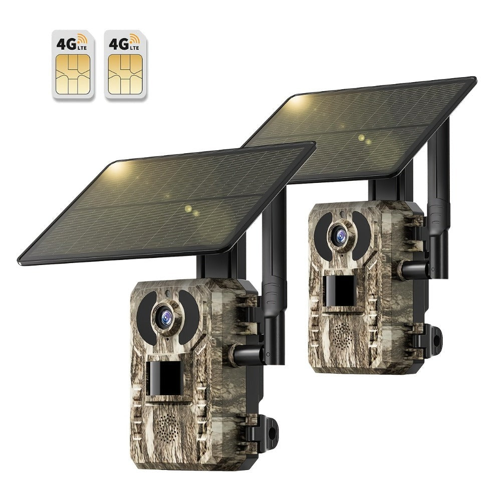 Cámara de Senderismo 4G LTE con Tarjeta SIM - Carga Solar / Alarma Extrema de 0.2s + Visión Nocturna Sin Luz, Acceso Remoto y Reproducción por Teléfono, Monitoreo 24/7, No Requiere Wi-Fi