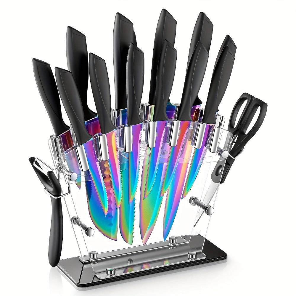Juego de Cuchillos, 16 Piezas en Acero Inoxidable con Bloque, Set Profesional para la Cocina