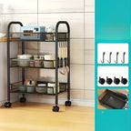 Estante de Cocina Multifuncional de Metal de Tres/Cuatro Niveles con Ruedas, Estante de Almacenamiento de Alta Resistencia, Adecuado para Garaje y Cocina, Gran Capacidad, Fácil de Montar, Estante y Gabinete de Cocina, Estante Práctico, Ideal para Cocina y