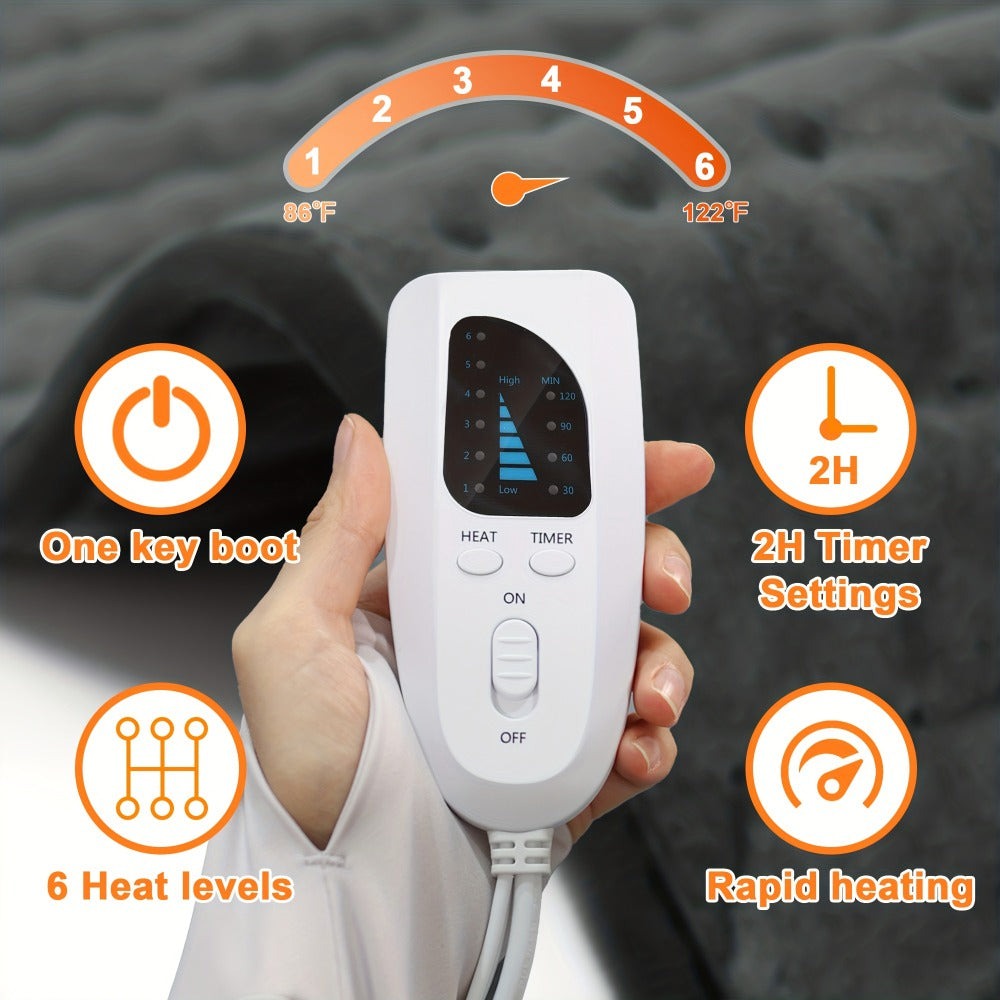 Almohadilla Térmica - 6 Niveles de Calor, hasta 140°F, Apagado Automático a las 2 Horas, 84 cm × 43 cm / 60 cm × 30 cm, Franela Suave, Lavable a Máquina, para Calentar Cuello, Hombro, Rodilla y Pierna, un Regalo para Hombres, Mamá y Papá, el Regalo Perfec