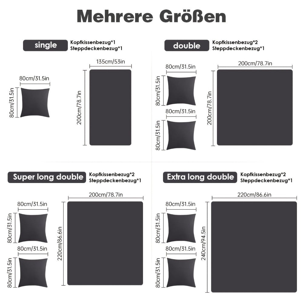 Juego de 3 sábanas ajustables de microfibra Hydrobrushed: 1 funda nórdica + 2 fundas de almohada (80cm × 80cm) | Ropa de cama suave como una nube para todas las estaciones en gris/beige/blanco | Resistente a arrugas, secado rápido y -pilling | Tejido de l