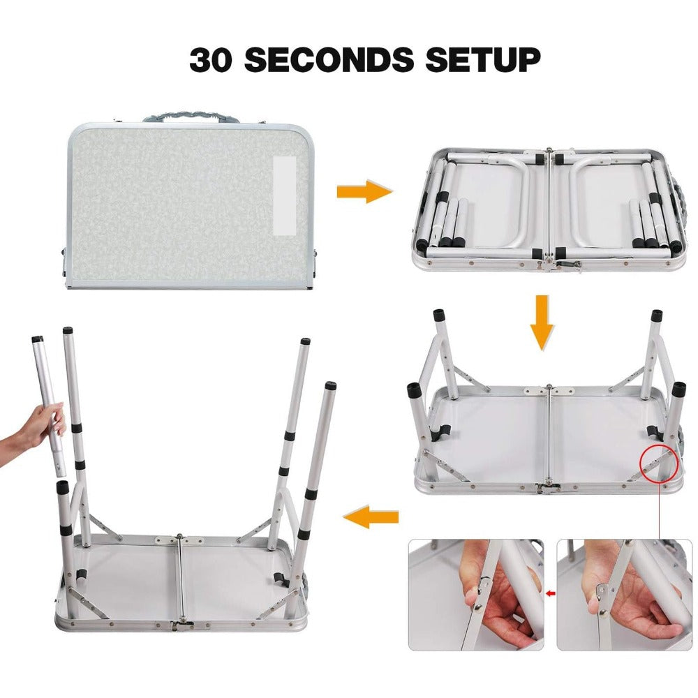 Mesa Plegable de 60x45x26/56cm, Resistente y Ajustable, Ideal para Camping, Picnic, Fiestas al Aire Libre y BBQ. Mesa Portátil con Asa de Transporte, Perfecta para Jardín, Cocina y Exteriores. ¡La Mesa BBQ de Aluminio Definitiva para tus Fiestas!