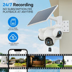Cámara de seguridad solar solar exterior de 8MP con triple lente y triple vista 4G, videovigilancia, rotación panorámica-inclinable PTZ 360°, seguimiento de movimiento, detección humana PIR, audio bidireccional, visión nocturna a todo color, notificacione