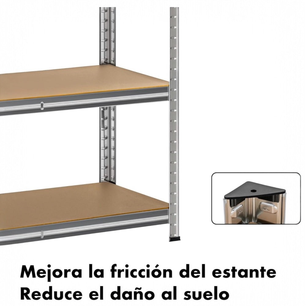 Estantería Metálica Almacenaje de Acero Galvanizado con 5 Baldas de MDF, Plata, 180x90x40cm Modular, Baldas Ajustables, trastero, Garaje.