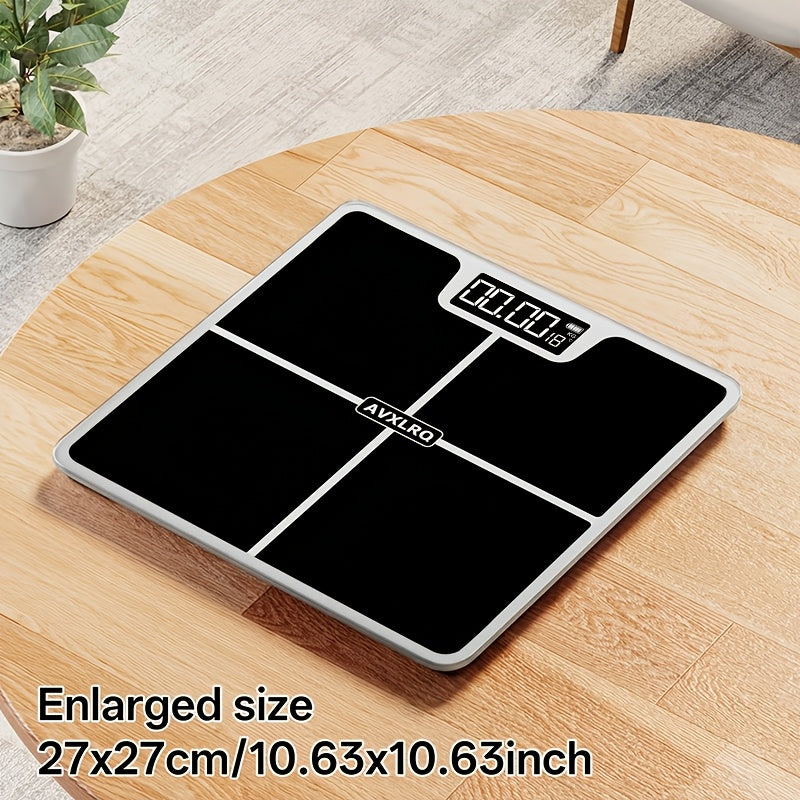 Báscula de baño de alta precisión, báscula electrónica de cuerpo con pantalla LCD ultradelgada con visualización de temperatura, inicio automático al pesar, pesaje hasta 180 kg, cambio de unidad LB/KG, diseño de plataforma de vidrio templado antideslizant