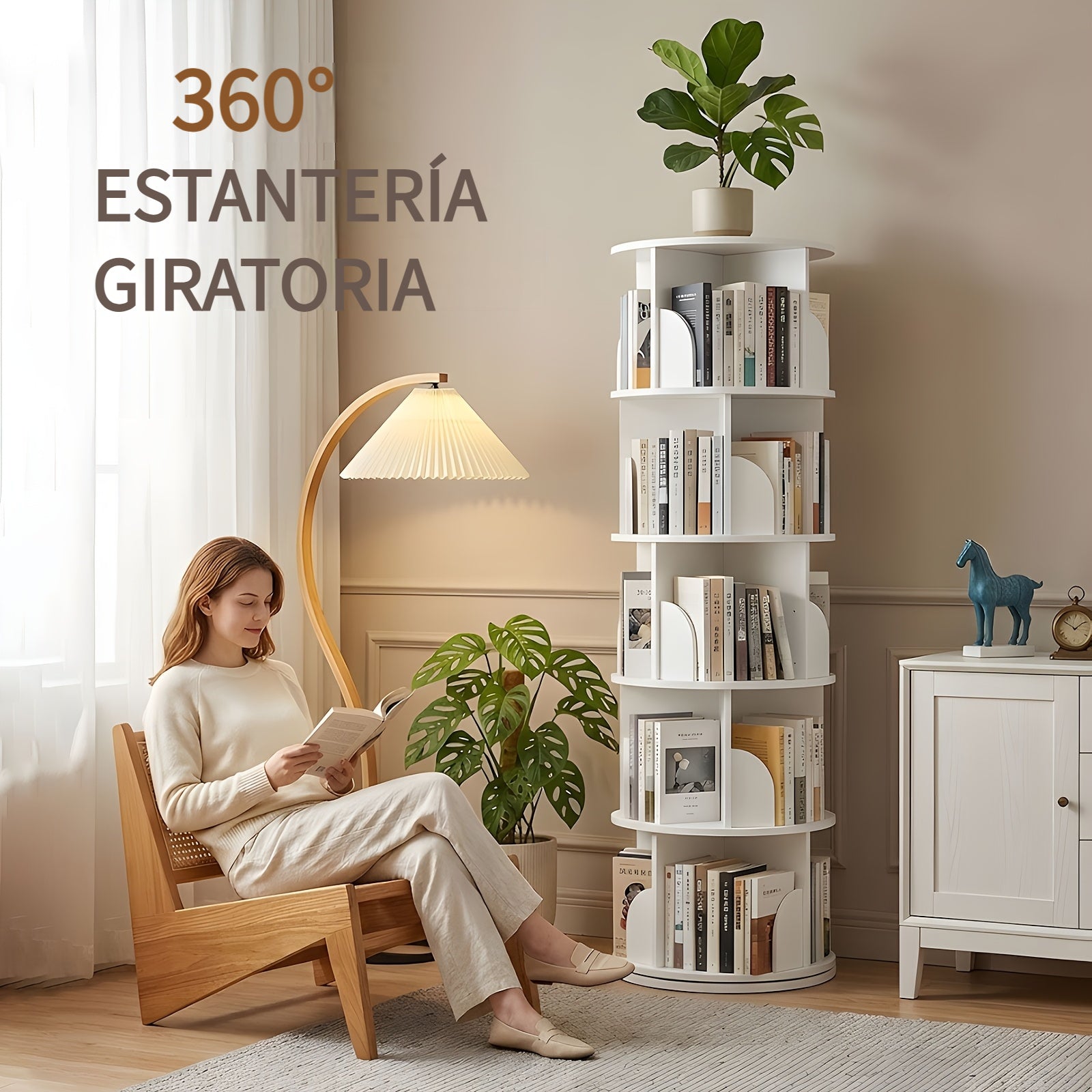 Librerías y estanterías | Torre de estantería giratoria 360°, diámetro grande de 46 cm × altura de 160 cm, librero giratorio de 3/4/5 niveles