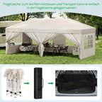 Toldo plegable de exterior de 1 pieza de 3 x 6 metros, toldo para exteriores, carpa de recepción portátil, cenador de metal, refugio, equipado con 6 paredes laterales y 4 ventanas, resistente al viento, protección UV, fácil de instalar, resistente y durad