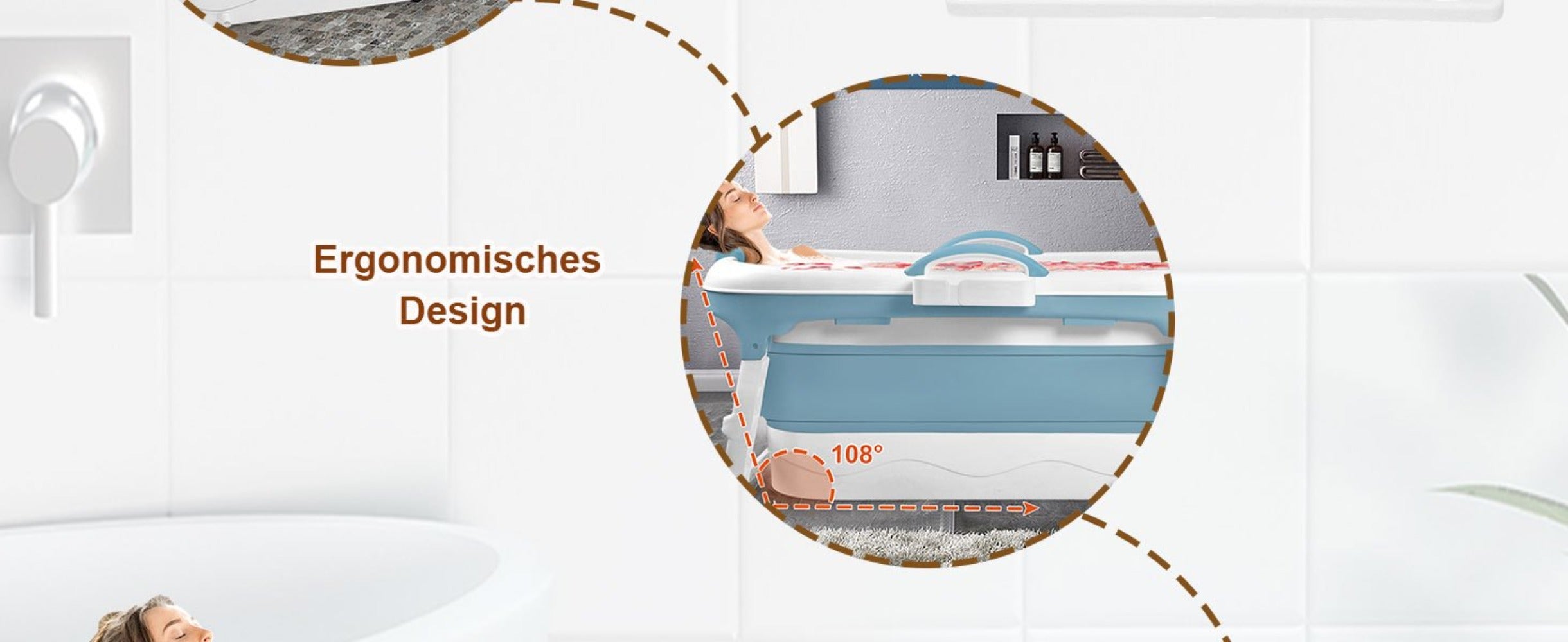 Bañera plegable portátil para adultos plegable portátil | Baño, balcón y espacios reducidos