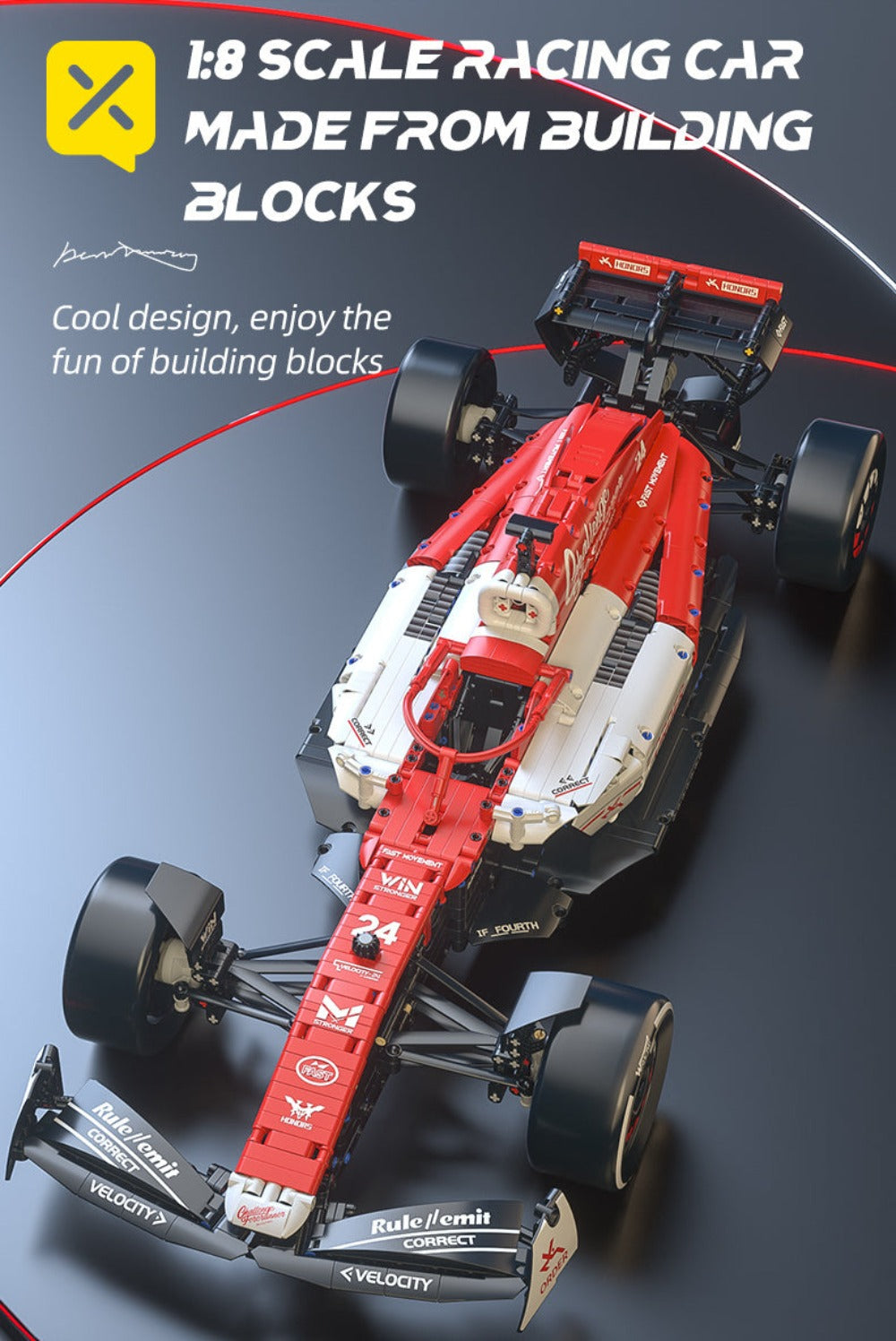 1:8 Escala Grande 1900 piezas de Bloques de Construcción de Coche Deportivo Rojo y Blanco, Kit de Modelo de Vehículo Famoso, Coche Deportivo Coleccionable, Regalo Perfecto para Amantes, Juguete de Ensamblaje para Adultos, Regalo de Cumpleaños/San Valentín