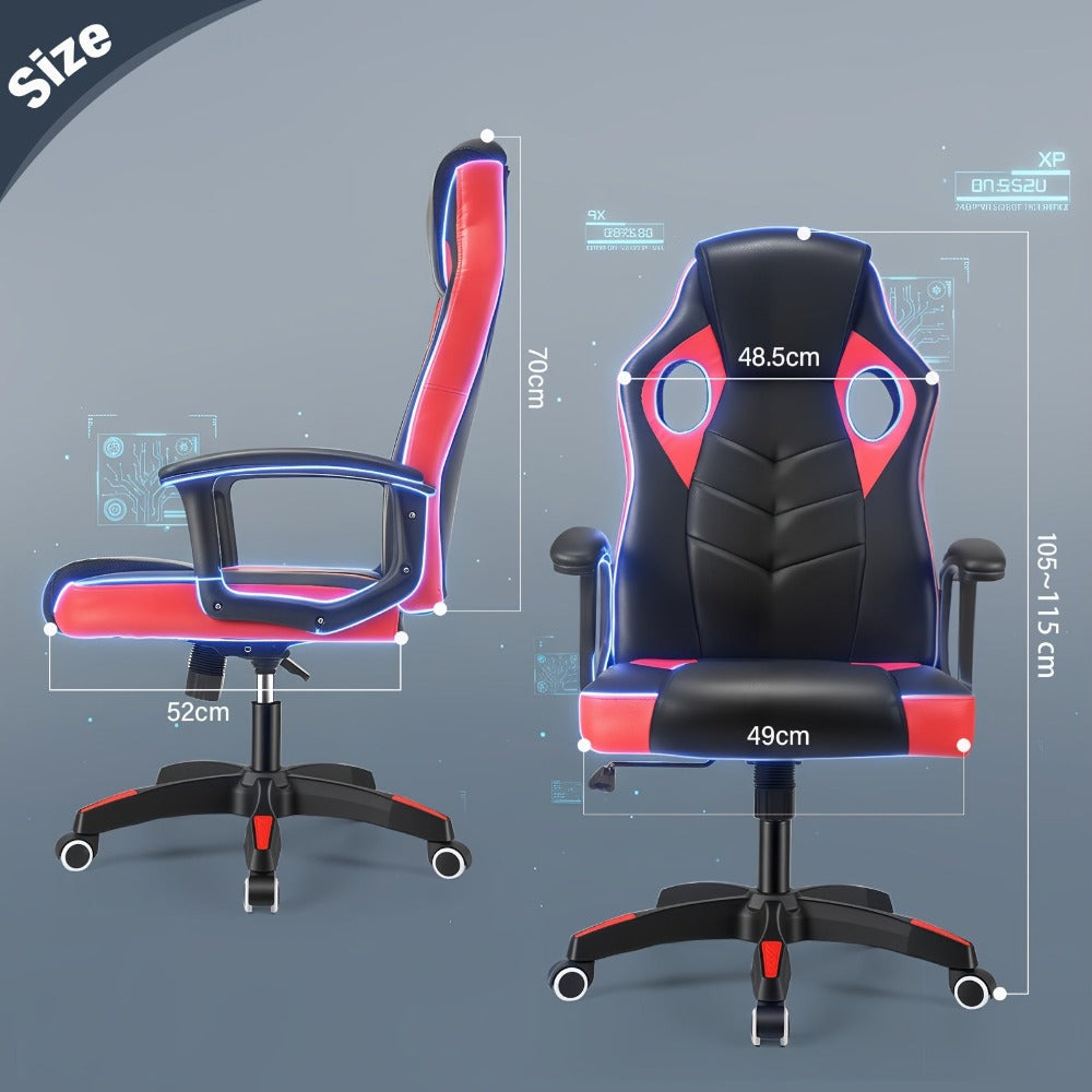 Silla de Oficina, Asiento Ergonómico de Respaldo Alto con Reposabrazos Acolchados y Transpirables, Base Duradera, Soporte Lumbar, Superficie de Cuero Sintético para Juegos, Hogar u Oficina, Silla Gamer