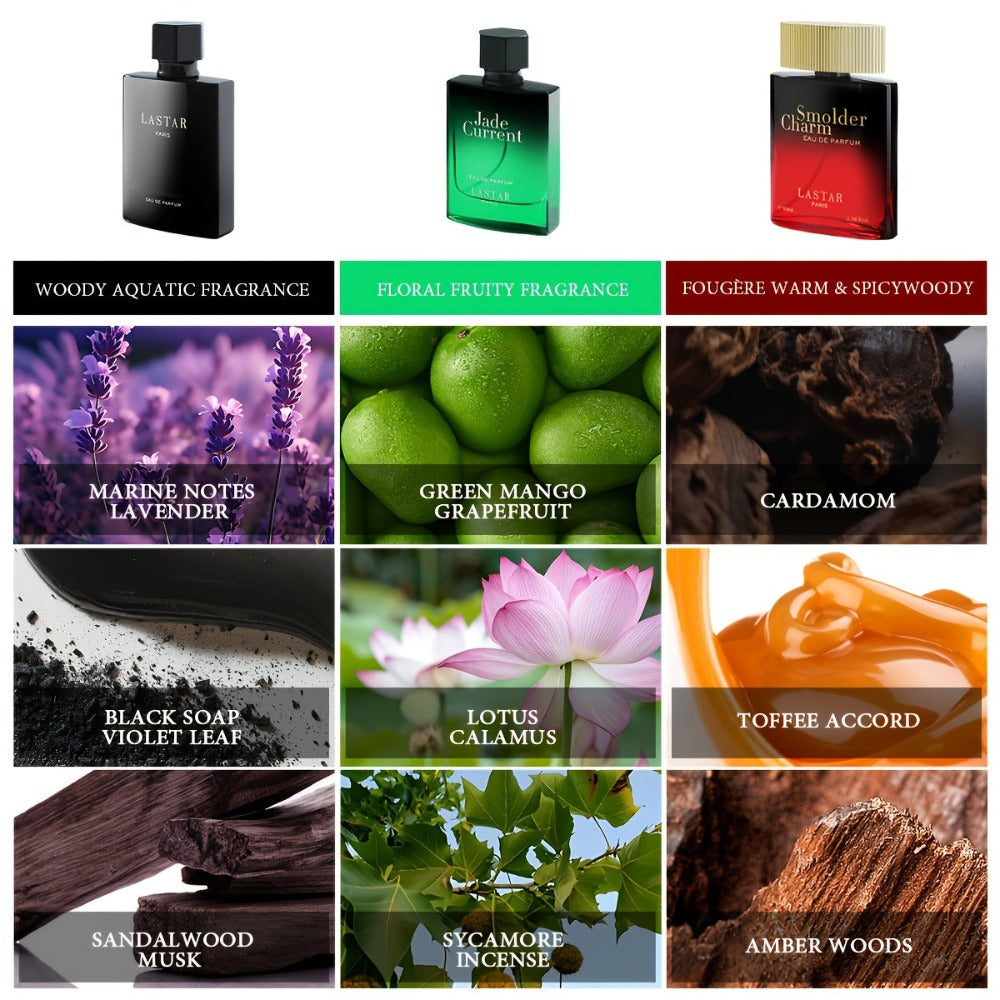 [Perfume de Larga Duración] Set de 3 Botellas de Perfume de Gran Capacidad para Hombre, Colonia de Feromonas para Hombre, Eau de Toilette de Lujo, Fragancia de Sándalo Ámbar Almizcle, Fragancia Duradera y Rica, Adecuado para Citas, Fiestas, Trabajo Diario